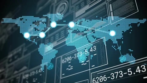Dotted map showing first node lighting, lighting nodes, drawing links, HUD 스톡 동영상 328584716