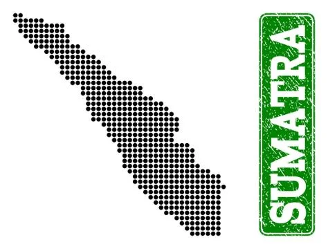 Dotted Map of Sumatra Island and Grunge Rectangle Rounded Caption Stock Illustration