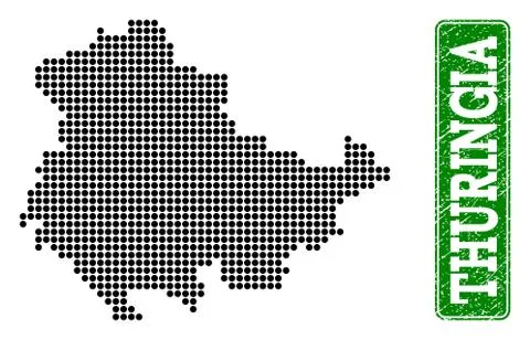 Dotted Map of Thuringia State and Grunge Rectangle Rounded Caption イラスト素材