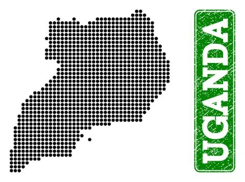 Dotted Map of Uganda and Grunge Rectangle Rounded Caption Illustrazione stock