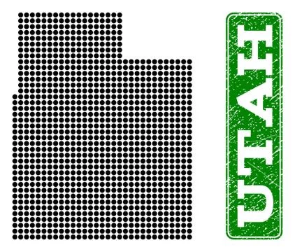Dotted Map of Utah State and Grunge Rectangle Rounded Caption Stock Illustration