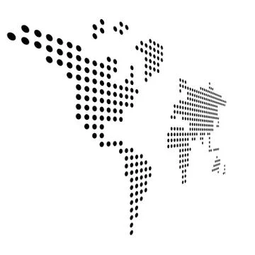 Dotted map of World. Side view distortion. Black vector dots on white background Stock Illustration