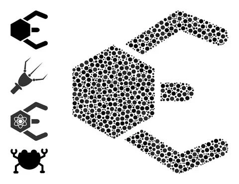 Dotted Microrobot Mosaic of Round Dots with Other Icons Illustrazione stock