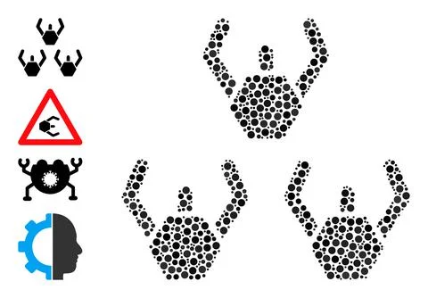 Dotted Microrobots Mosaic of Round Dots with Similar Icons 스톡 일러스트