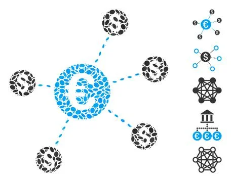 Dotted Mosaic Currency Network Nodes Illustrazione stock