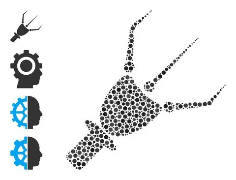 Dotted Nanobot Arm Collage of Rounded Dots and Other Icons Illustrazione stock