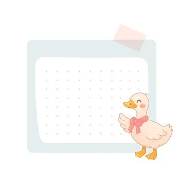 Dotted note with cute duck illustration Stock Illustration