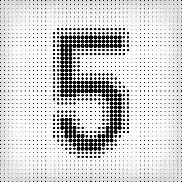 Dotted number 5. The number pixel is flat and solid. Stock Illustration