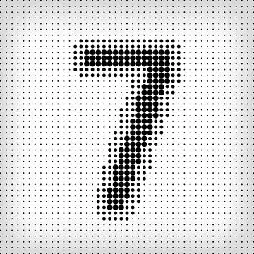 Dotted number 7. The number pixel is flat and solid. Stock Illustration