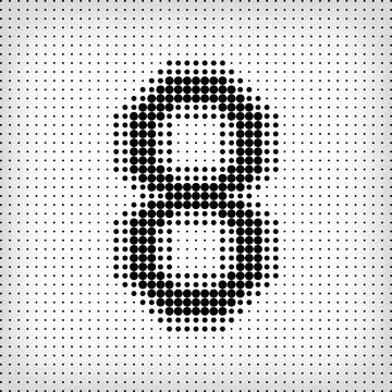 Dotted number 8. The number pixel is flat and solid. Stock Illustration