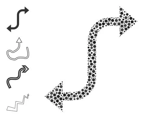 Dotted Opposite Bend Arrow Mosaic of Circles with Similar Icons 스톡 일러스트