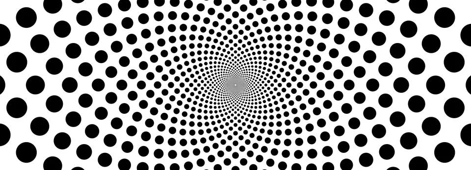 Dotted optical illusion background. Black and white hypnotic rotating dots Stock Illustration