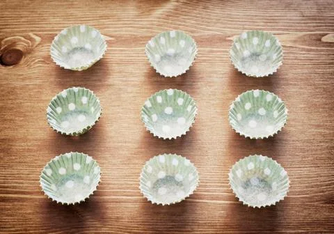 Dotted paper baskets for baking Stock Photos