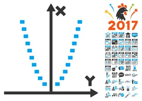 Dotted Parabola Plot Icon With 2017 Year Bonus Pictograms Ilustración de archivo