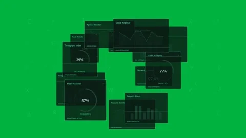 Dotted path appearing, HUD animating panels, updating meters, showing data flow Stock Footage 333972461