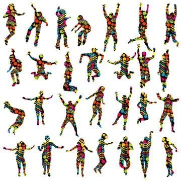 Dotted pattern children silhouettes Stock Illustration