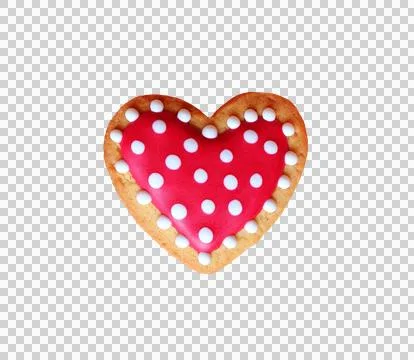 Dotted patterned royal icing heart shaped cookie on transparent background Stock Photos