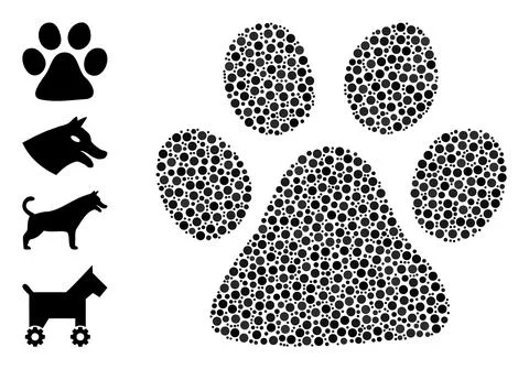Dotted Paw Print Composition of Circles and Similar Icons 스톡 일러스트