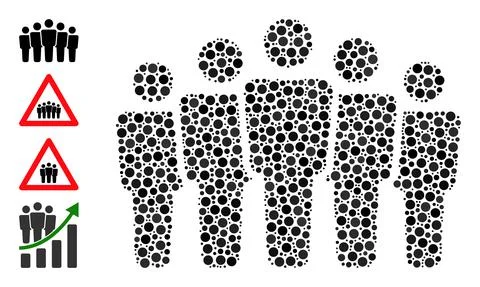 Dotted People Crowd Mosaic of Circles with Other Icons 스톡 일러스트