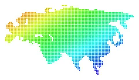 Dotted Pixel Spectrum Eurasia Map Stock Illustration
