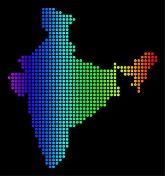 Dotted Pixel Spectrum India Map Stock Illustration
