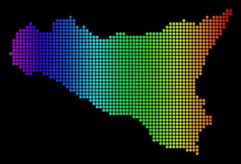 Dotted Pixel Spectrum Sicilia Map Stock Illustration