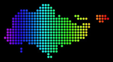 Dotted Pixel Spectrum Singapore Map Stock Illustration