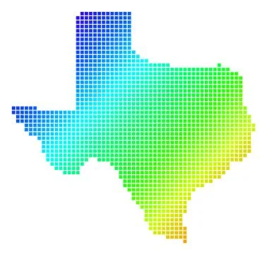 Dotted Pixel Spectrum Texas Map Illustrazione stock