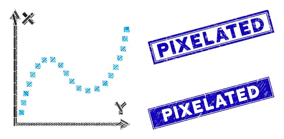 Dotted Plot Mosaic and Scratched Rectangle Pixelated Stamps Stock Illustration