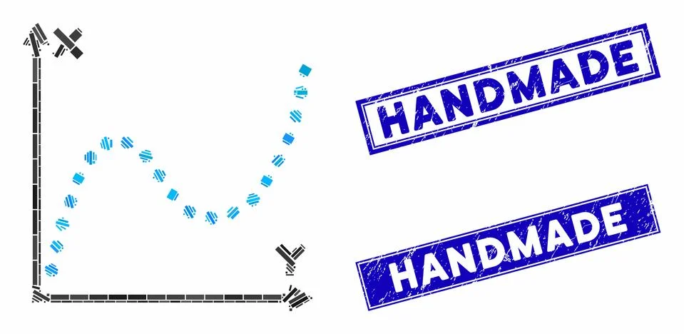 Dotted Plot Mosaic and Scratched Rectangle Handmade Stamp Seals Stock Illustration