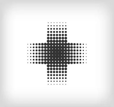 Dotted plus icon shape. Geometric artistic medical icon pixel. Stock Illustration