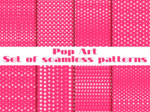 Dotted, Pop Art seamless pattern background. Set vector illustration. Illustrazione stock