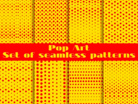 Dotted, Pop Art seamless pattern background. Set vector illustration. Illustrazione stock