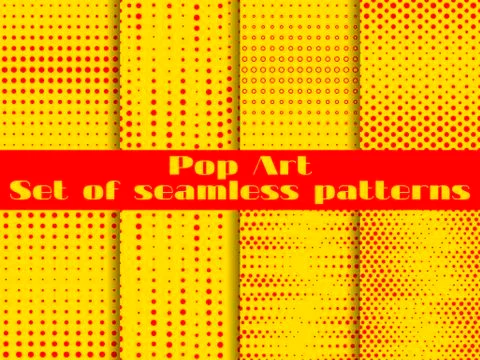 Dotted, Pop Art seamless pattern background. Set vector illustration. Illustrazione stock