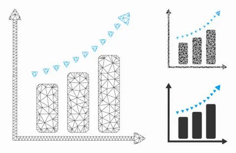 Dotted Positive Trend Vector Mesh Wire Frame Model and Triangle Mosaic Icon Stock Illustration