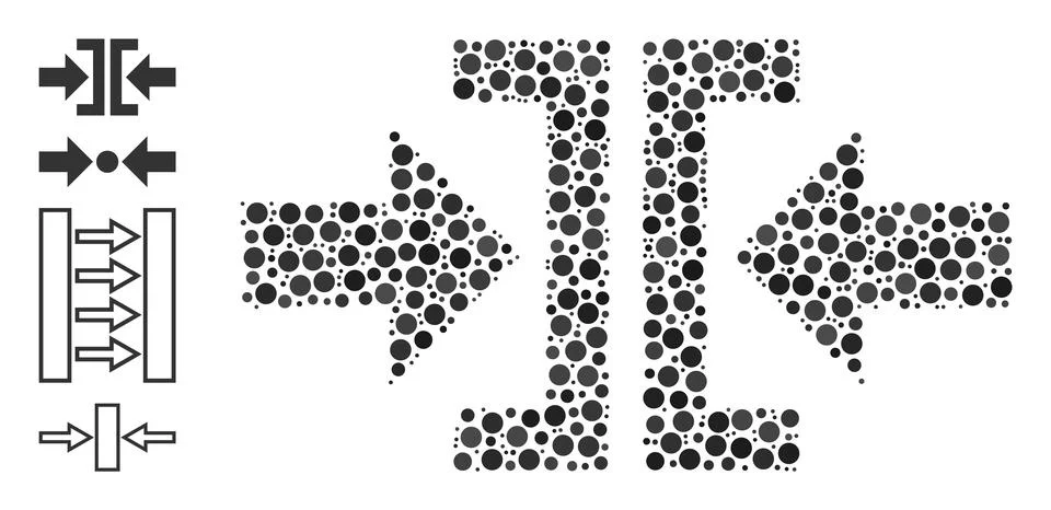 Dotted Press Horizontal Direction Collage of Round Dots with Similar Icons 库存插图