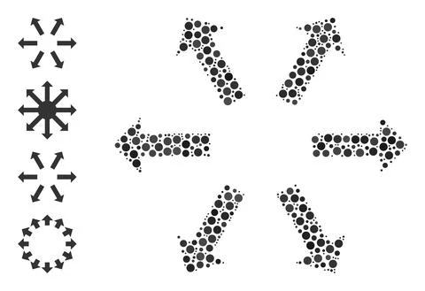 Dotted Radial Arrows Composition of Circles with Similar Icons Stock Illustration