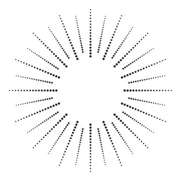 Dotted radial element. Graphic pattern of black dots on white background. Stock Illustration