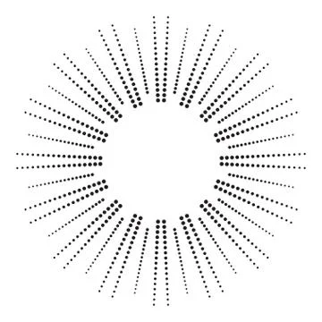 Dotted radial element. Graphic pattern of black dots on white ba Stock Illustration