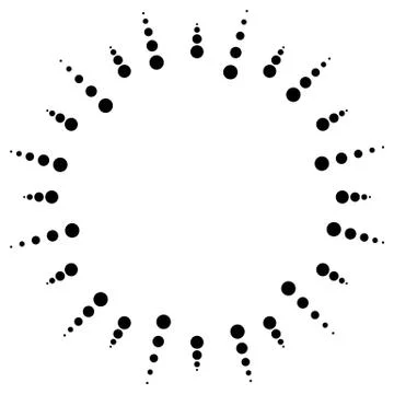 Dotted radial, radiating lines. Circular dots motif. Abstract black and white Stock Illustration