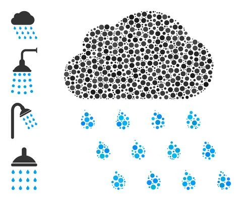 Dotted Rain Cloud Composition of Circles with Similar Icons 库存插图