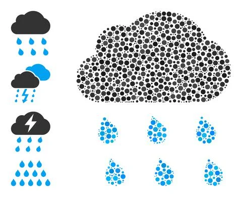 Dotted Rain Cloud Mosaic of Circles and Other Icons 스톡 일러스트