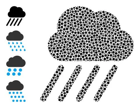 Dotted Rain Cloud Mosaic of Circles with Similar Icons 스톡 일러스트
