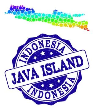 Dotted Rainbow Map of Java Island and Grunge Stamp Seal Stock-Illustration