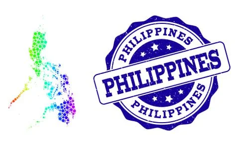 Dotted Rainbow Map of Philippines and Grunge Stamp Seal Stock Illustration