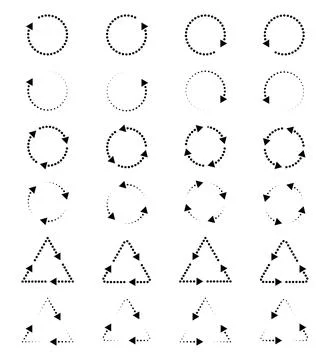 Dotted refresh icon or symbol, restart icon circle arrow symbolizes vector.  Illustrazione stock