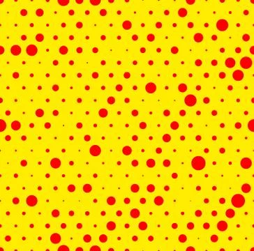 Dotted repeatable popart like duotone pattern. Speckled red yellow pointillis Illustrazione stock