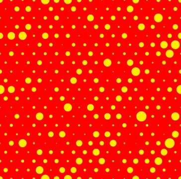 Dotted repeatable popart like duotone pattern. Speckled red yellow pointillis Stockillustratie