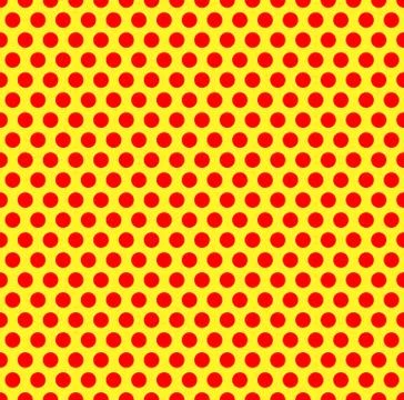 Dotted repeatable popart like duotone pattern. Speckled red yellow pointillis Illustrazione stock
