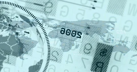 Dotted ring sweeping in from left starting globe moving, map labels sliding, Stock Footage 321452941